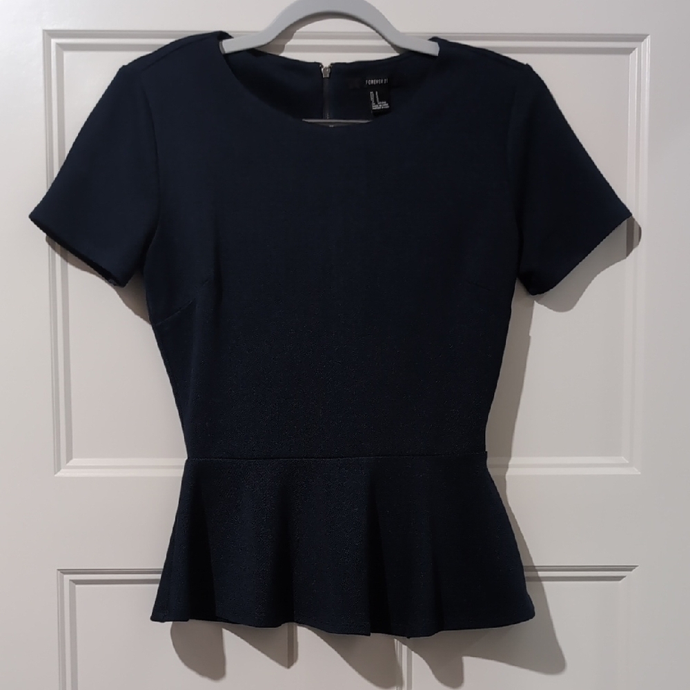 Forever 21 Black Fitted Peplum Blouse